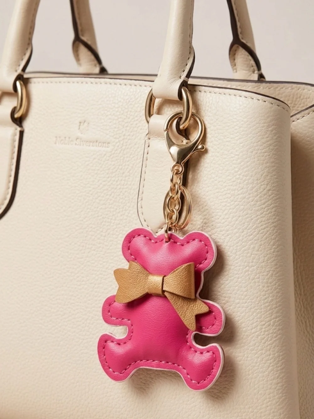Teddy Bear Keychain Bag charm Hit Pink with Tan Bow - NWT
